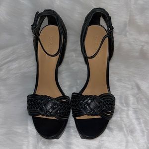 Black braided leather LAMB platform heels